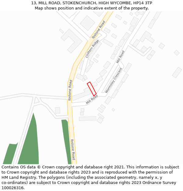 13, MILL ROAD, STOKENCHURCH, HIGH WYCOMBE, HP14 3TP: Location map and indicative extent of plot
