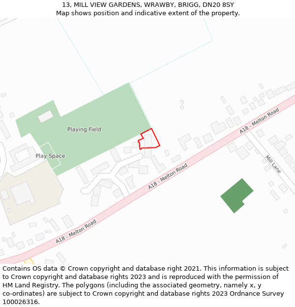 13, MILL VIEW GARDENS, WRAWBY, BRIGG, DN20 8SY: Location map and indicative extent of plot