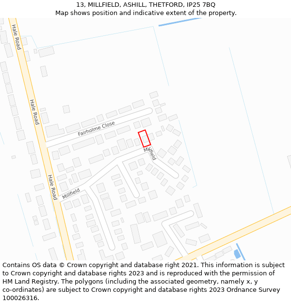 13, MILLFIELD, ASHILL, THETFORD, IP25 7BQ: Location map and indicative extent of plot