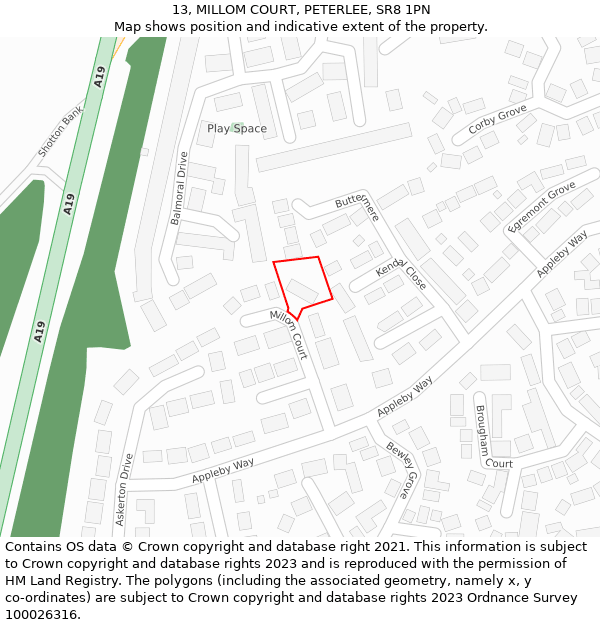 13, MILLOM COURT, PETERLEE, SR8 1PN: Location map and indicative extent of plot