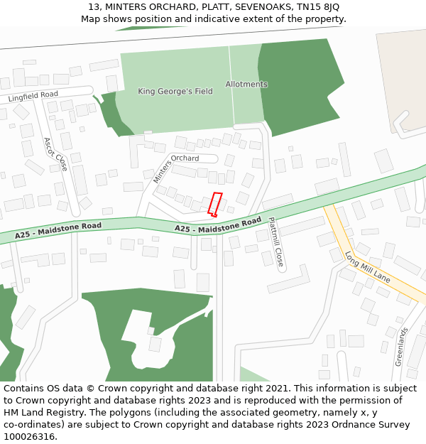 13, MINTERS ORCHARD, PLATT, SEVENOAKS, TN15 8JQ: Location map and indicative extent of plot