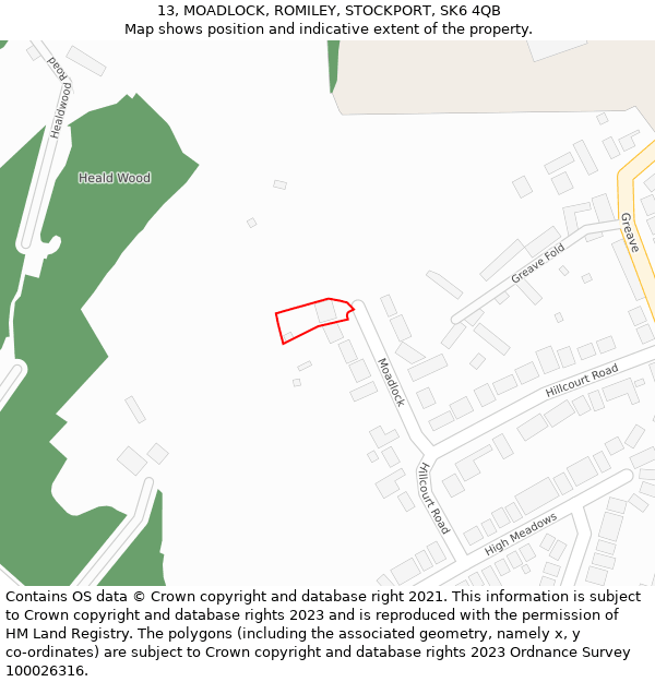 13, MOADLOCK, ROMILEY, STOCKPORT, SK6 4QB: Location map and indicative extent of plot