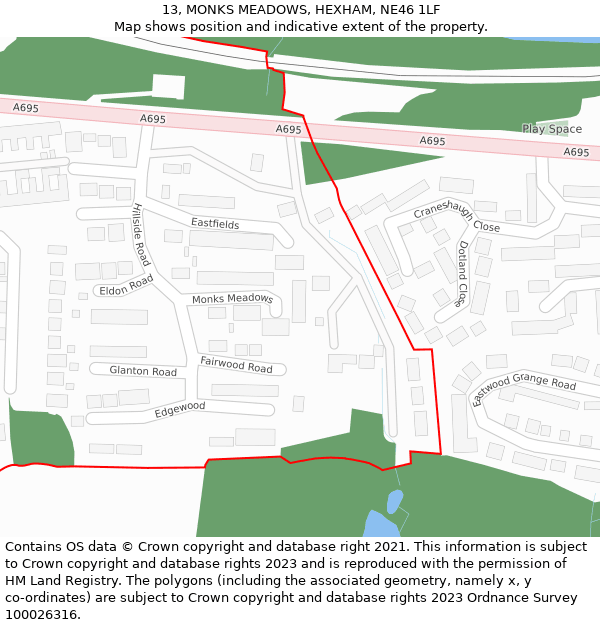 13, MONKS MEADOWS, HEXHAM, NE46 1LF: Location map and indicative extent of plot