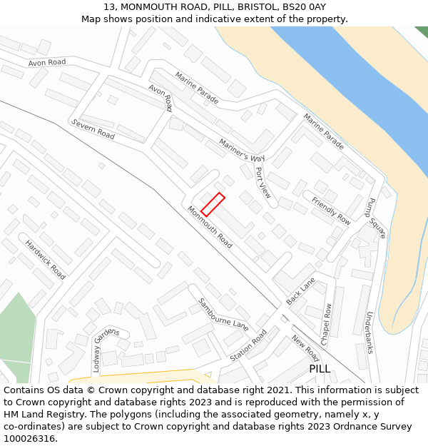 13, MONMOUTH ROAD, PILL, BRISTOL, BS20 0AY: Location map and indicative extent of plot