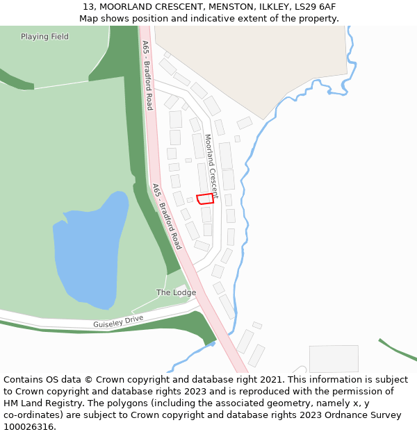 13, MOORLAND CRESCENT, MENSTON, ILKLEY, LS29 6AF: Location map and indicative extent of plot