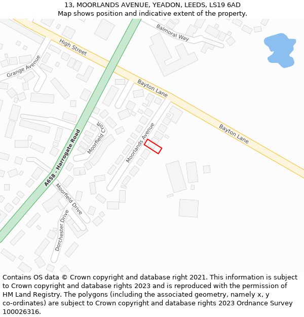 13, MOORLANDS AVENUE, YEADON, LEEDS, LS19 6AD: Location map and indicative extent of plot