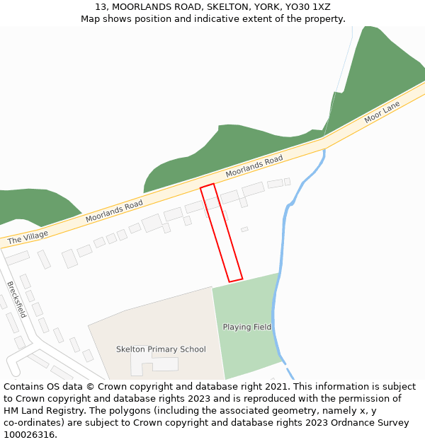 13, MOORLANDS ROAD, SKELTON, YORK, YO30 1XZ: Location map and indicative extent of plot