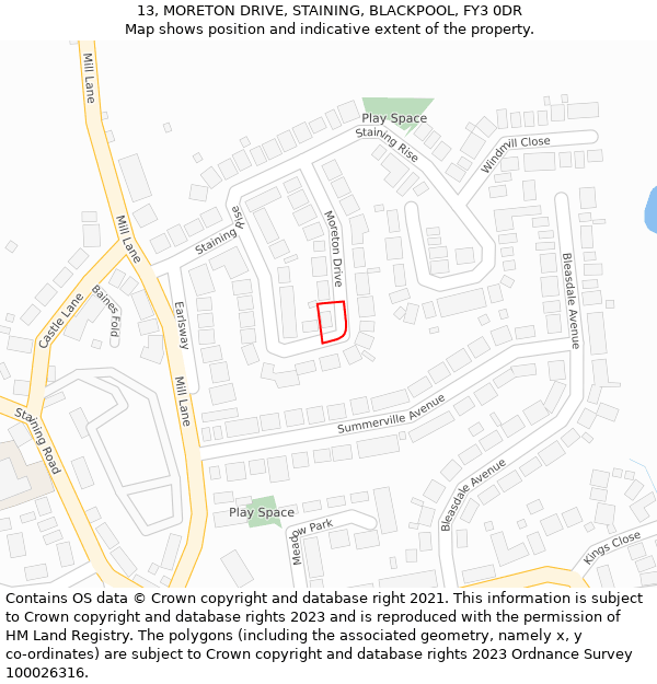 13, MORETON DRIVE, STAINING, BLACKPOOL, FY3 0DR: Location map and indicative extent of plot