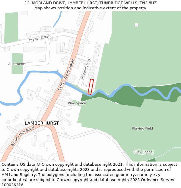 13, MORLAND DRIVE, LAMBERHURST, TUNBRIDGE WELLS, TN3 8HZ: Location map and indicative extent of plot