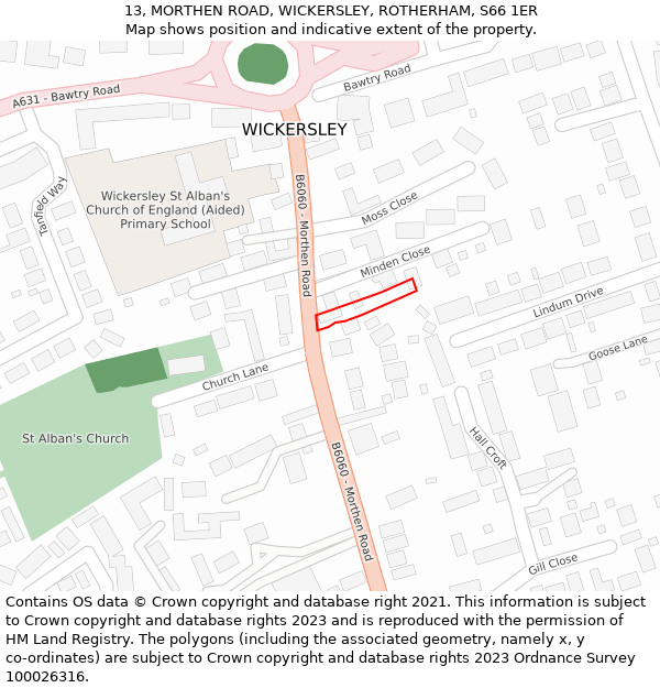 13, MORTHEN ROAD, WICKERSLEY, ROTHERHAM, S66 1ER: Location map and indicative extent of plot