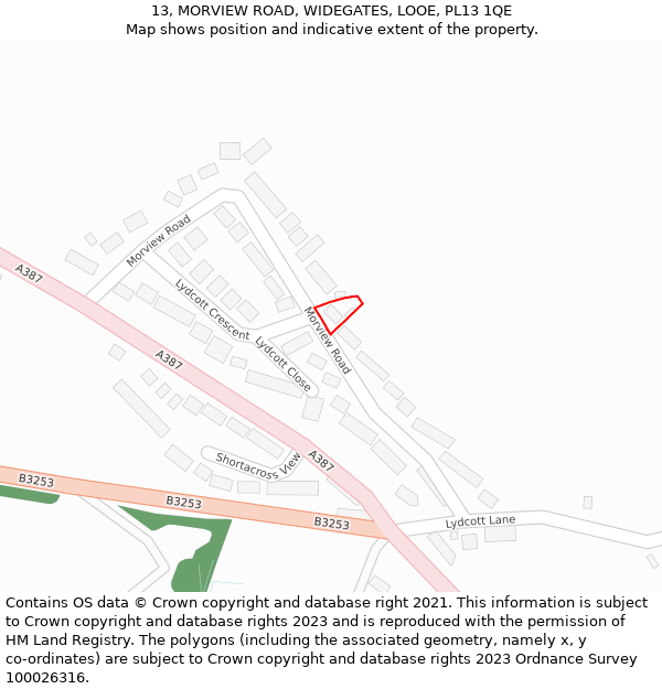 13, MORVIEW ROAD, WIDEGATES, LOOE, PL13 1QE: Location map and indicative extent of plot