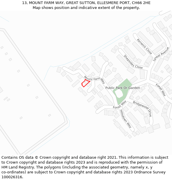 13, MOUNT FARM WAY, GREAT SUTTON, ELLESMERE PORT, CH66 2HE: Location map and indicative extent of plot