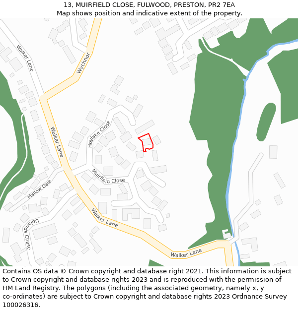13, MUIRFIELD CLOSE, FULWOOD, PRESTON, PR2 7EA: Location map and indicative extent of plot