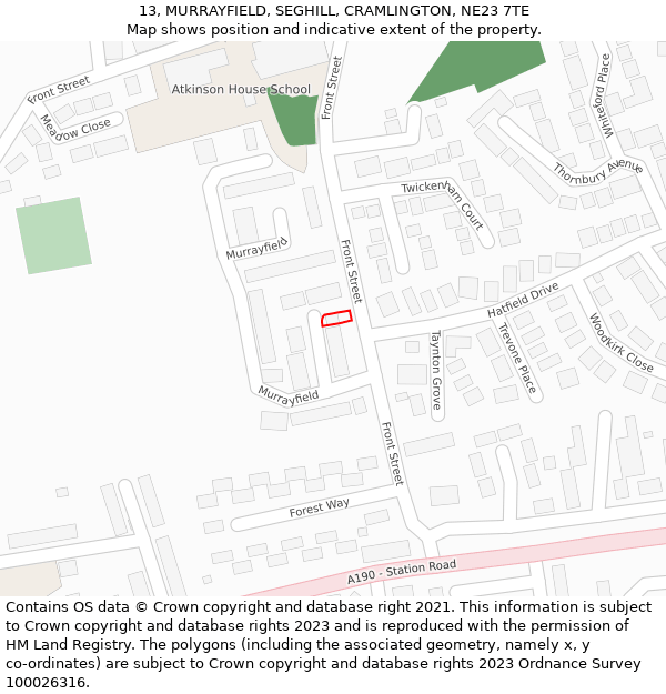 13, MURRAYFIELD, SEGHILL, CRAMLINGTON, NE23 7TE: Location map and indicative extent of plot