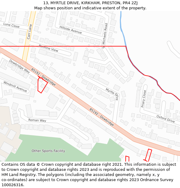 13, MYRTLE DRIVE, KIRKHAM, PRESTON, PR4 2ZJ: Location map and indicative extent of plot