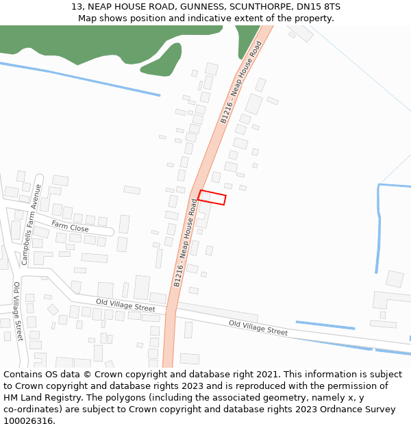 13, NEAP HOUSE ROAD, GUNNESS, SCUNTHORPE, DN15 8TS: Location map and indicative extent of plot