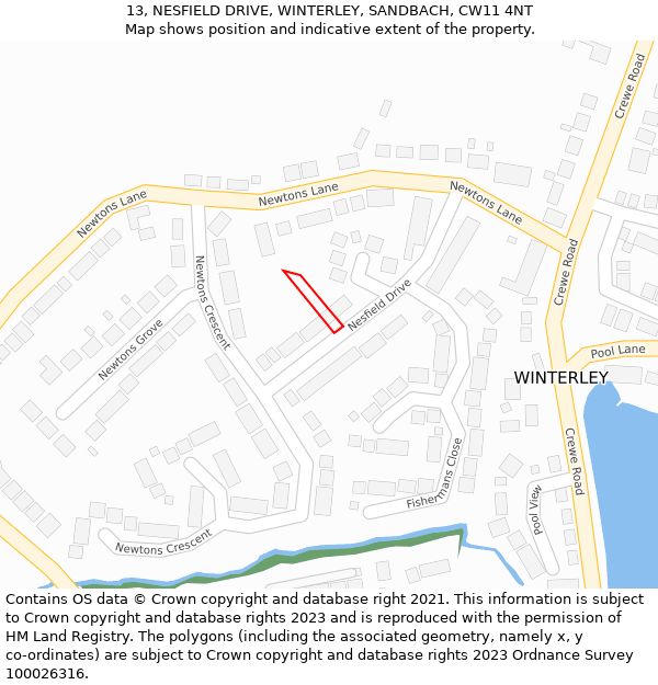 13, NESFIELD DRIVE, WINTERLEY, SANDBACH, CW11 4NT: Location map and indicative extent of plot