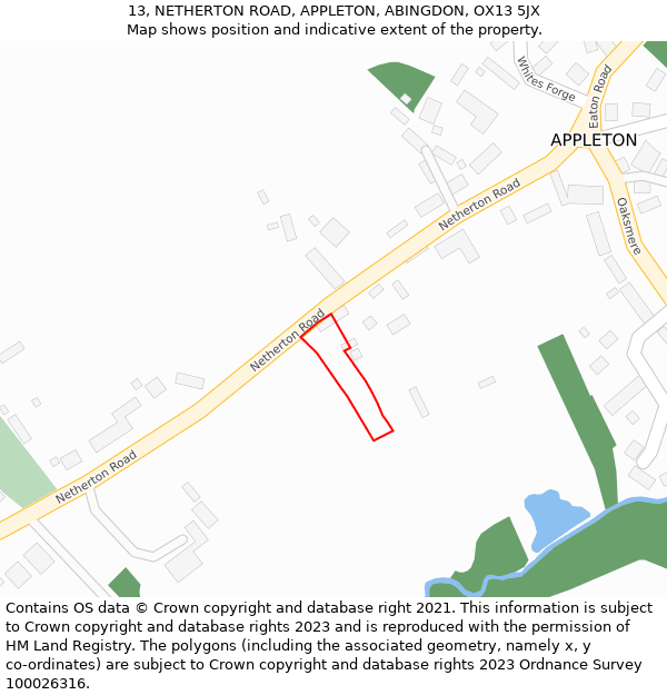 13, NETHERTON ROAD, APPLETON, ABINGDON, OX13 5JX: Location map and indicative extent of plot