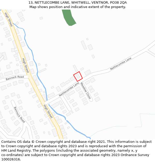 13, NETTLECOMBE LANE, WHITWELL, VENTNOR, PO38 2QA: Location map and indicative extent of plot