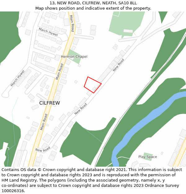 13, NEW ROAD, CILFREW, NEATH, SA10 8LL: Location map and indicative extent of plot