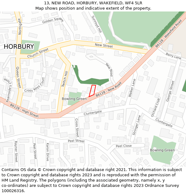 13, NEW ROAD, HORBURY, WAKEFIELD, WF4 5LR: Location map and indicative extent of plot