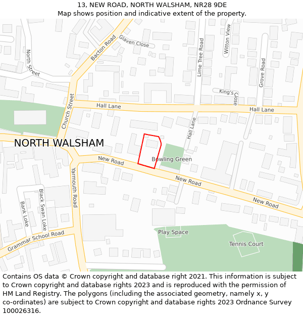 13, NEW ROAD, NORTH WALSHAM, NR28 9DE: Location map and indicative extent of plot