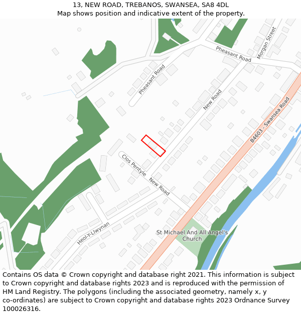 13, NEW ROAD, TREBANOS, SWANSEA, SA8 4DL: Location map and indicative extent of plot