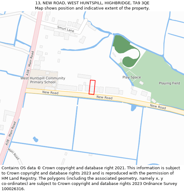 13, NEW ROAD, WEST HUNTSPILL, HIGHBRIDGE, TA9 3QE: Location map and indicative extent of plot