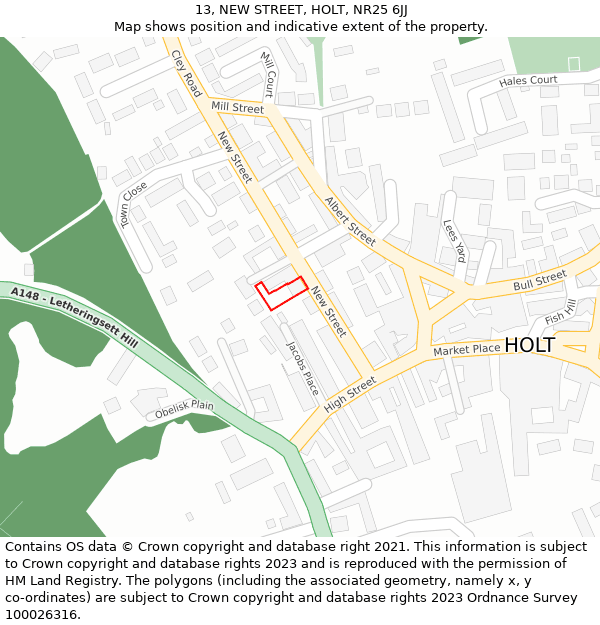 13, NEW STREET, HOLT, NR25 6JJ: Location map and indicative extent of plot