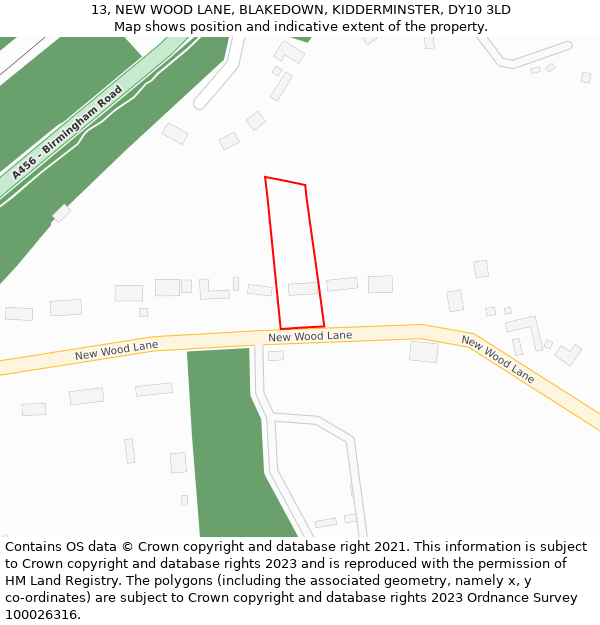 13, NEW WOOD LANE, BLAKEDOWN, KIDDERMINSTER, DY10 3LD: Location map and indicative extent of plot