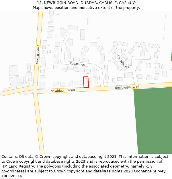 13, NEWBIGGIN ROAD, DURDAR, CARLISLE, CA2 4UQ: Location map and indicative extent of plot