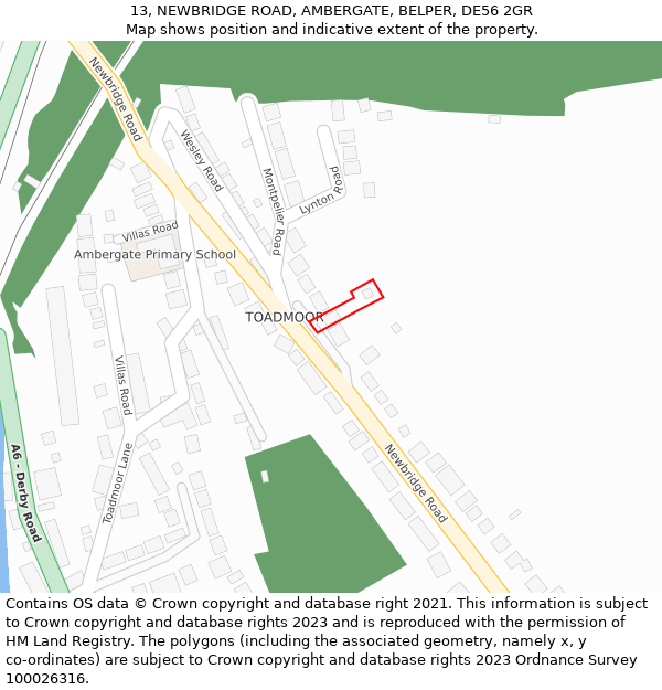 13, NEWBRIDGE ROAD, AMBERGATE, BELPER, DE56 2GR: Location map and indicative extent of plot