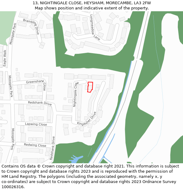 13, NIGHTINGALE CLOSE, HEYSHAM, MORECAMBE, LA3 2FW: Location map and indicative extent of plot