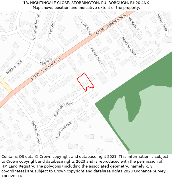 13, NIGHTINGALE CLOSE, STORRINGTON, PULBOROUGH, RH20 4NX: Location map and indicative extent of plot