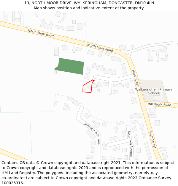 13, NORTH MOOR DRIVE, WALKERINGHAM, DONCASTER, DN10 4LN: Location map and indicative extent of plot