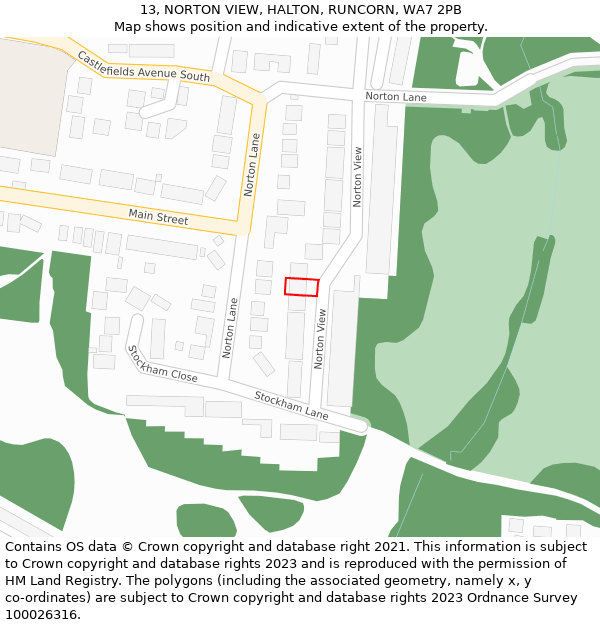 13, NORTON VIEW, HALTON, RUNCORN, WA7 2PB: Location map and indicative extent of plot