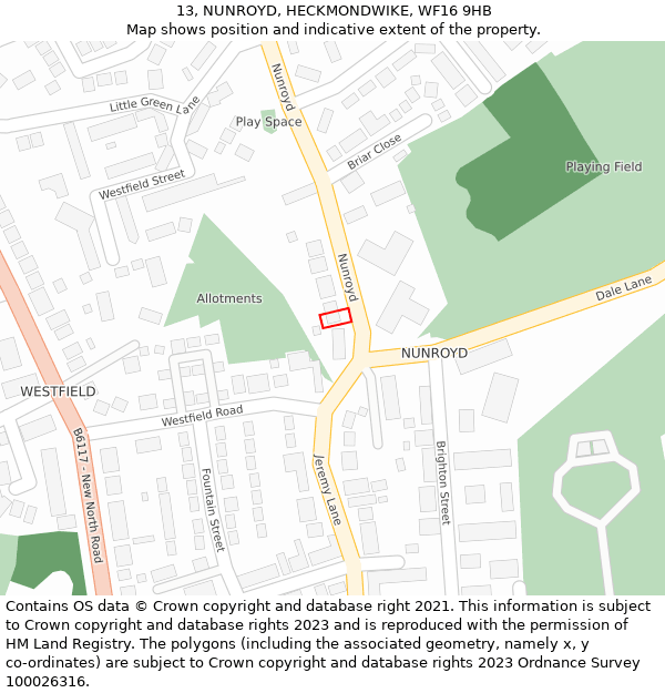 13, NUNROYD, HECKMONDWIKE, WF16 9HB: Location map and indicative extent of plot