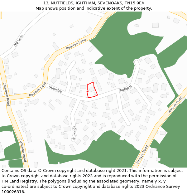 13, NUTFIELDS, IGHTHAM, SEVENOAKS, TN15 9EA: Location map and indicative extent of plot