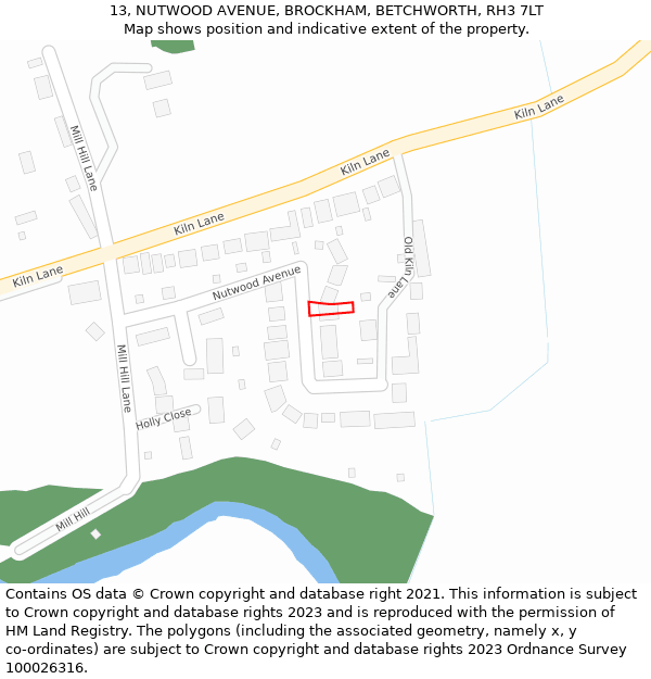 13, NUTWOOD AVENUE, BROCKHAM, BETCHWORTH, RH3 7LT: Location map and indicative extent of plot