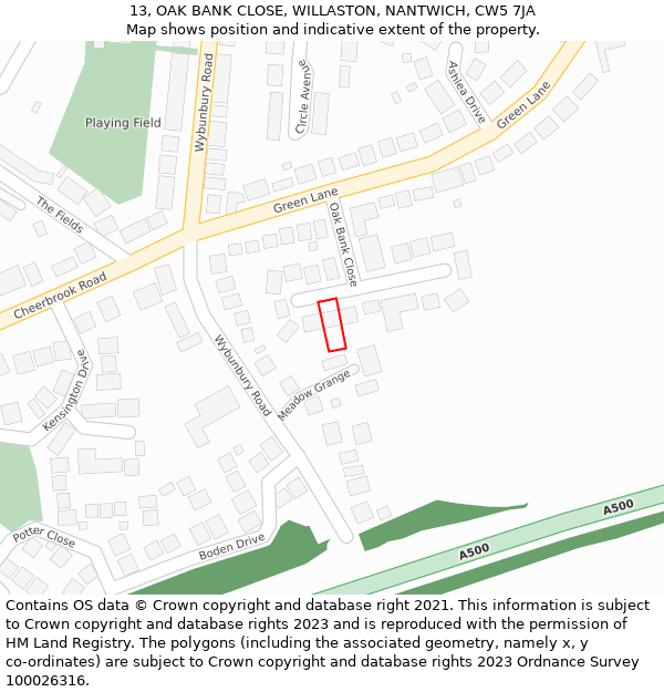 13, OAK BANK CLOSE, WILLASTON, NANTWICH, CW5 7JA: Location map and indicative extent of plot