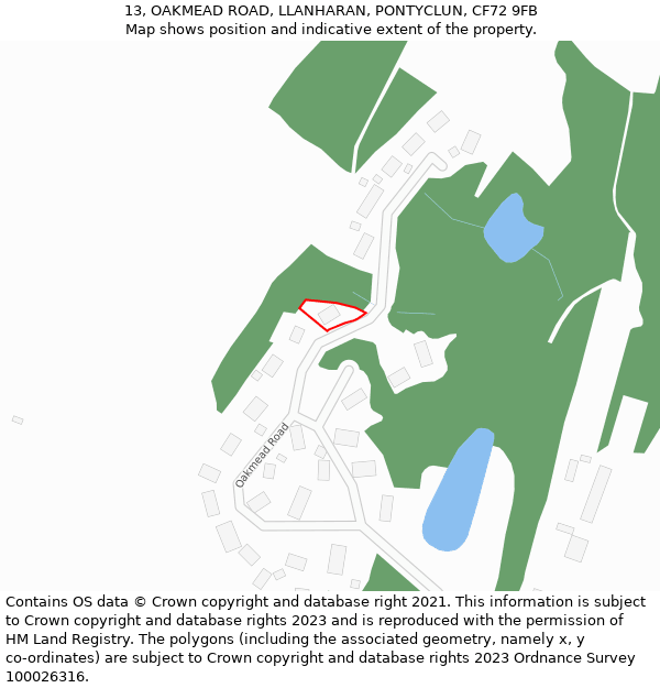 13, OAKMEAD ROAD, LLANHARAN, PONTYCLUN, CF72 9FB: Location map and indicative extent of plot