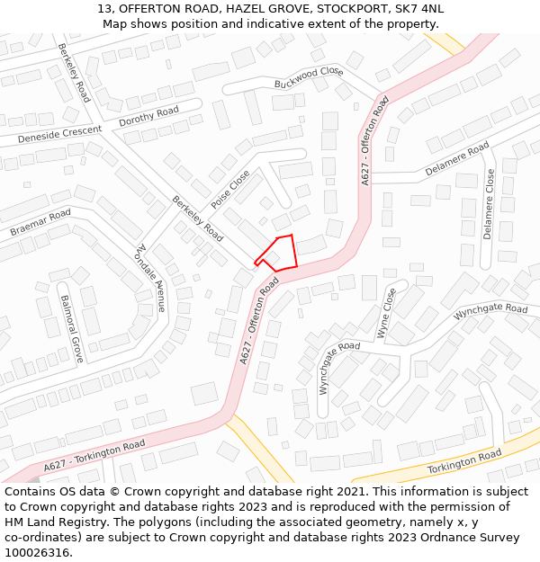 13, OFFERTON ROAD, HAZEL GROVE, STOCKPORT, SK7 4NL: Location map and indicative extent of plot