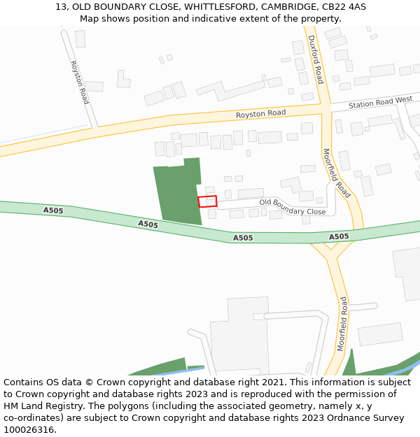 13, OLD BOUNDARY CLOSE, WHITTLESFORD, CAMBRIDGE, CB22 4AS: Location map and indicative extent of plot