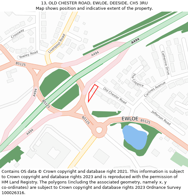 13, OLD CHESTER ROAD, EWLOE, DEESIDE, CH5 3RU: Location map and indicative extent of plot