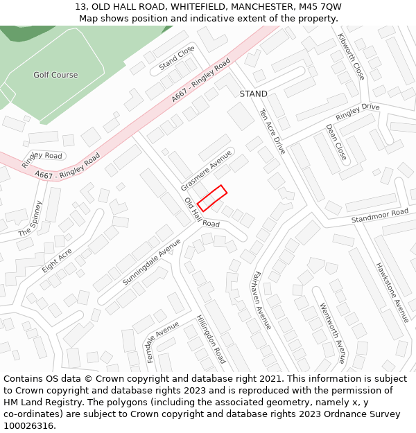 13, OLD HALL ROAD, WHITEFIELD, MANCHESTER, M45 7QW: Location map and indicative extent of plot
