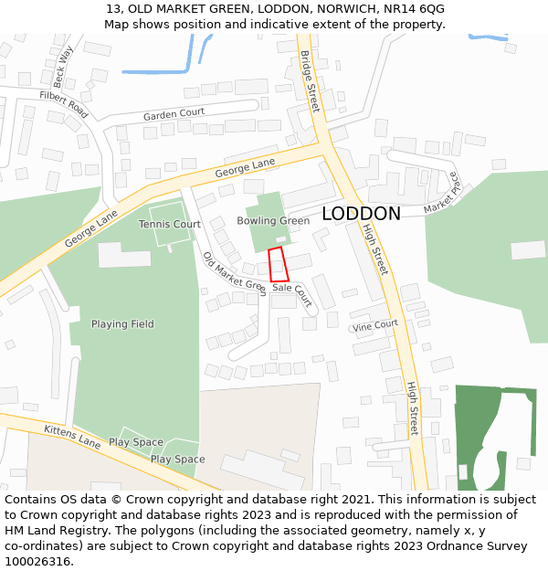 13, OLD MARKET GREEN, LODDON, NORWICH, NR14 6QG: Location map and indicative extent of plot