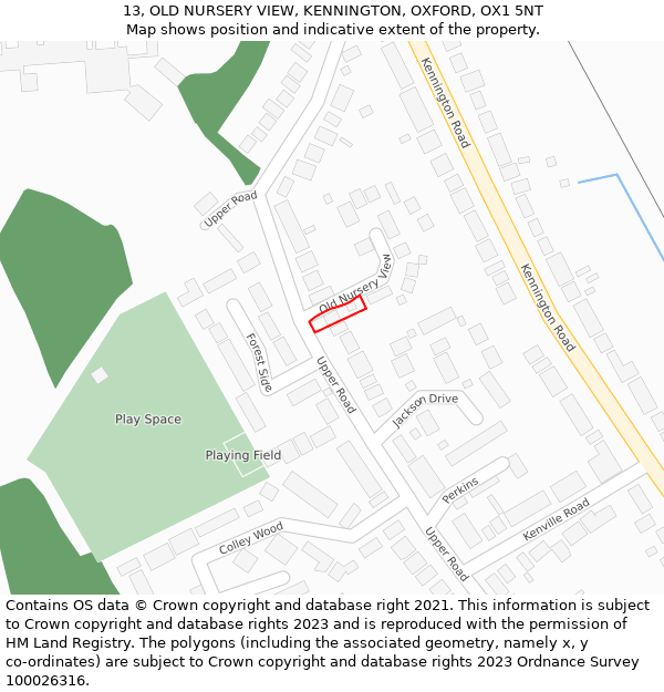 13, OLD NURSERY VIEW, KENNINGTON, OXFORD, OX1 5NT: Location map and indicative extent of plot