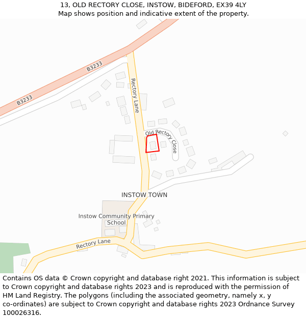 13, OLD RECTORY CLOSE, INSTOW, BIDEFORD, EX39 4LY: Location map and indicative extent of plot