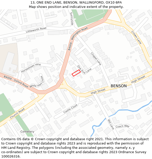 13, ONE END LANE, BENSON, WALLINGFORD, OX10 6PA: Location map and indicative extent of plot