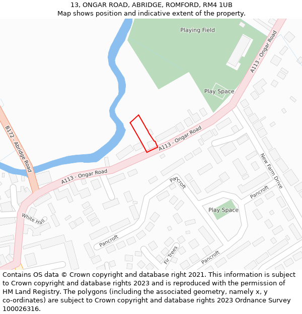 13, ONGAR ROAD, ABRIDGE, ROMFORD, RM4 1UB: Location map and indicative extent of plot